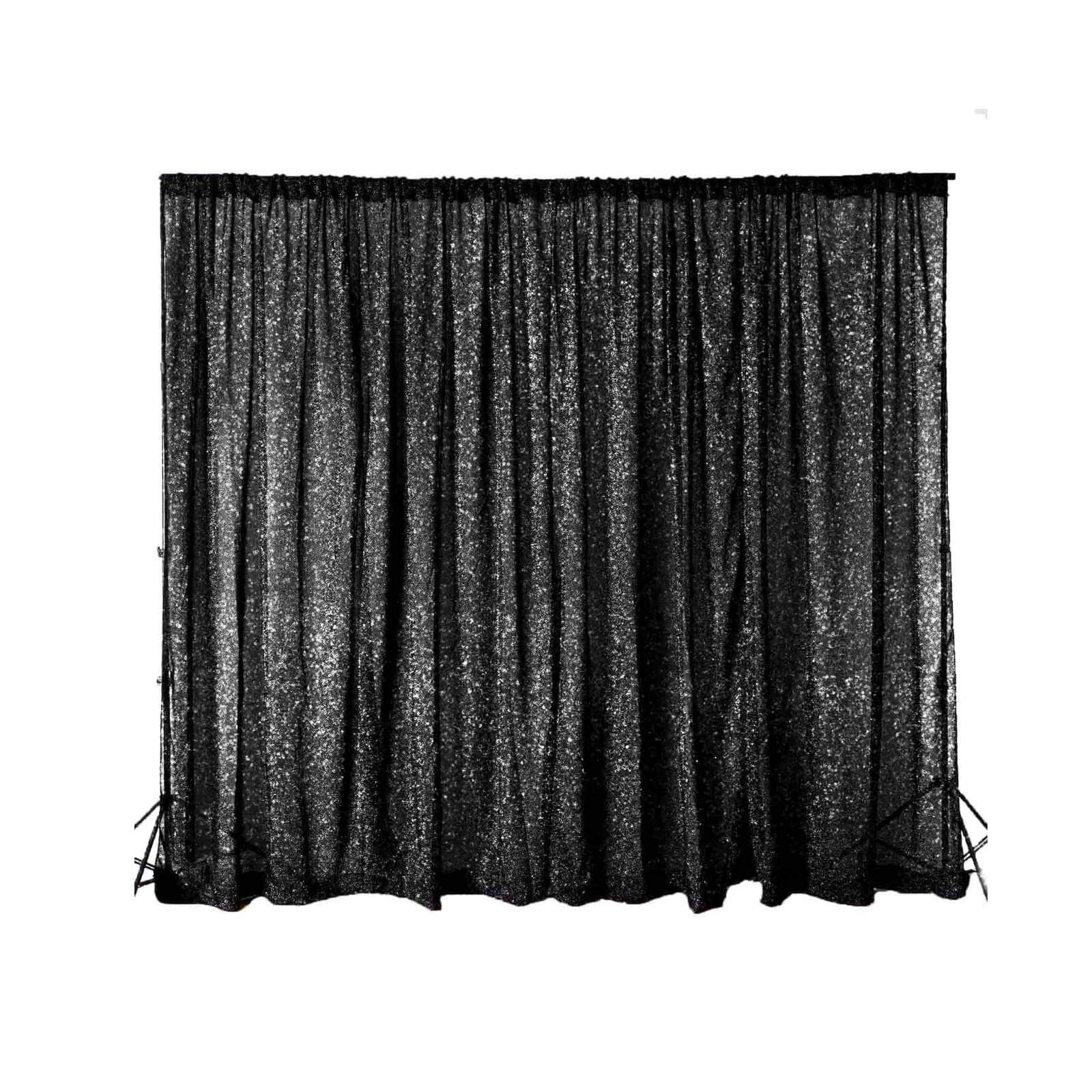 20ftx10ft Black Metallic Shimmer Tinsel Event Curtain Drapes, Backdrop Event Panel