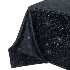 Scuba Rectangular Tablecloth 90"×156" Black with Rhinestone Accents – Seamless, Wrinkle-Free, Stain-Resistant Event Linen