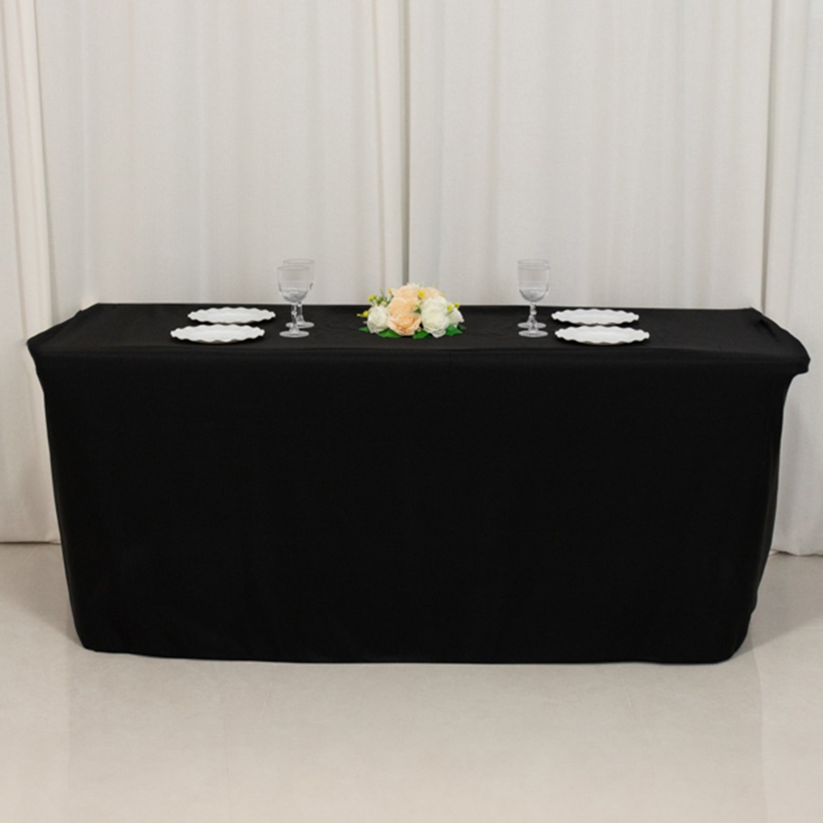 Fitted Polyester 72"x24"x30" Rectangle Tablecloth Black - Perfect Fit for Special Size Tables