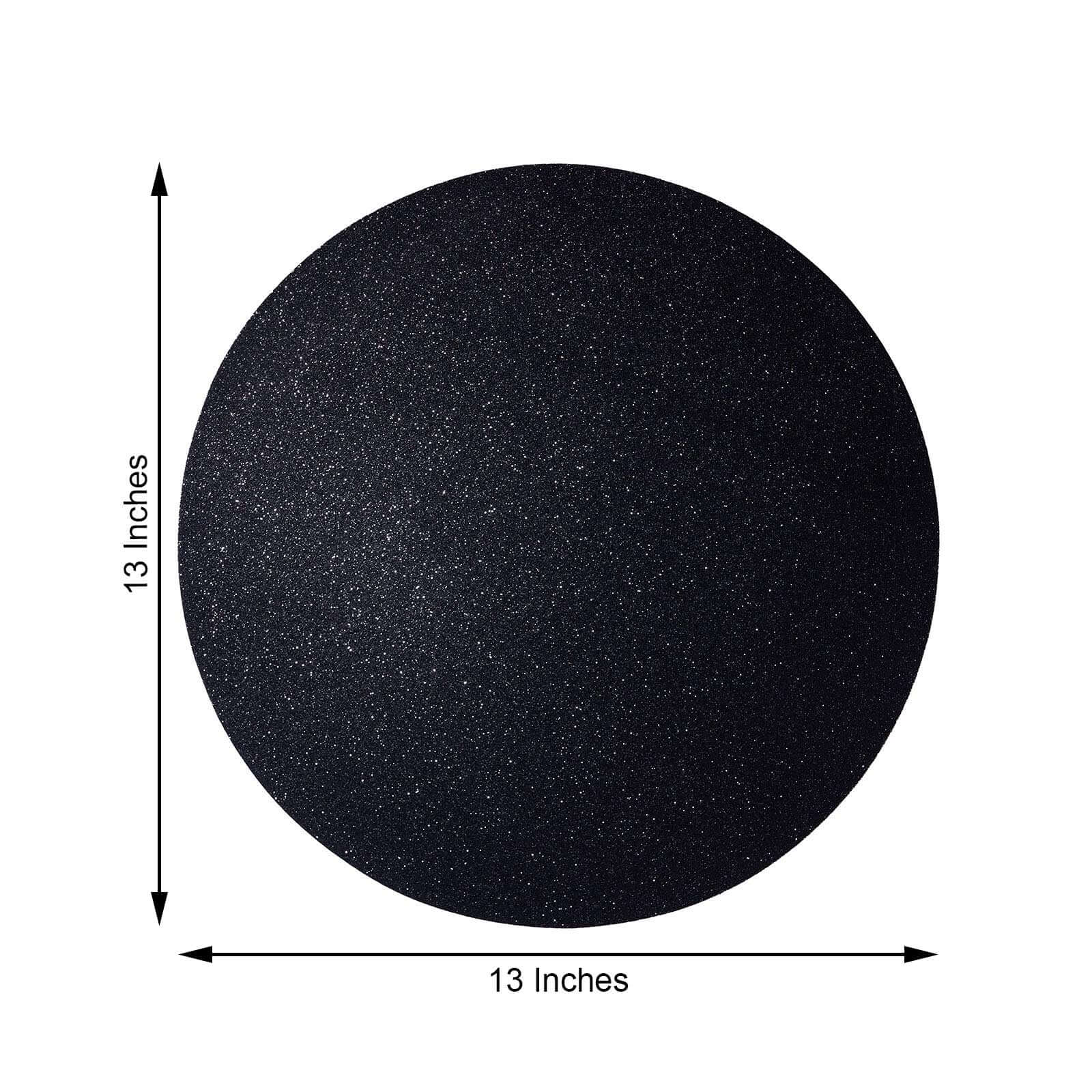 6-Pack Placemats Glitter Design Black Sparkle Round - Non-Slip Decorative Dining Table Mats 13"