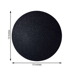 6-Pack Placemats Glitter Design Black Sparkle Round - Non-Slip Decorative Dining Table Mats 13"