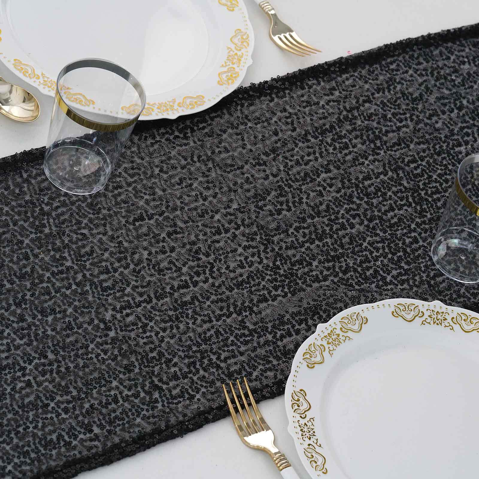 Sequin 12"x108" Table Runner Black - Glittering Design