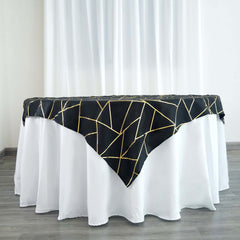 Polyester 54"x54" Table Overlay Square Tablecloth Black with Gold Foil Geometric Pattern - Wrinkle-Resistant & Durable Table Topper