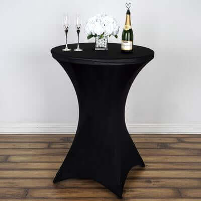 Spandex 30" Round Cocktail Table Cover Black - Easy to Maintain Stretch Fitted Highboy Tablecloth for Stylish Events
