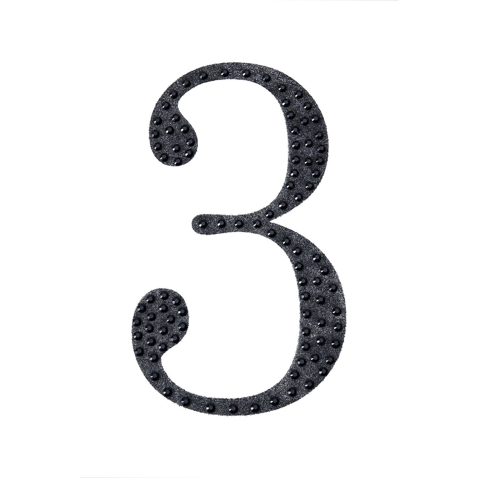 Decorative Rhinestone Number "3" Stickers, Glitter Adhesive Craft Numbers Black DIY Sparkle Embellishments 8"