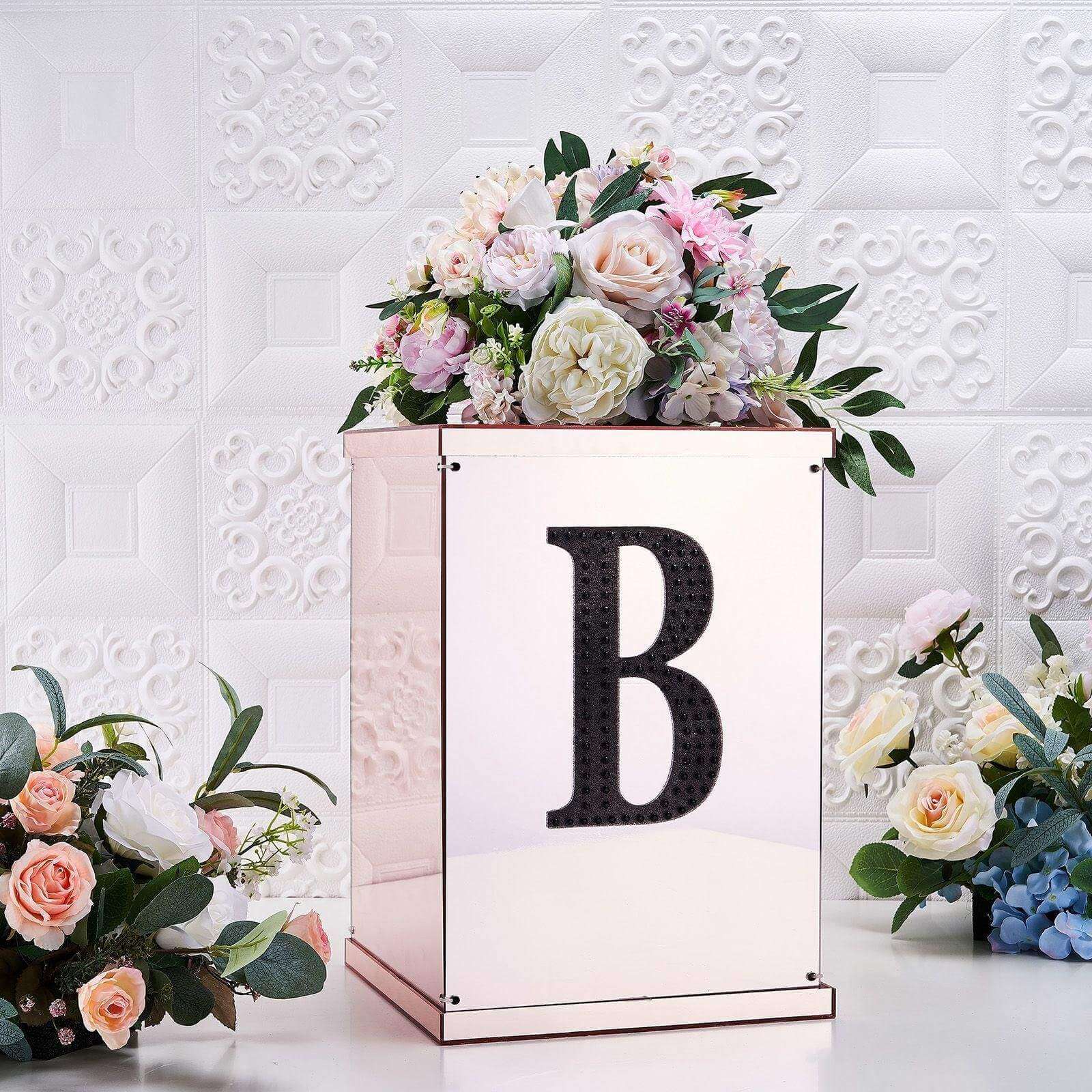 Decorative Rhinestone Alphabet "B" Letter Stickers, Glitter Adhesive Craft Letters Black DIY Sparkle Embellishments 8"