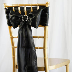 5 Pack Satin Chair Sashes Black - Durable Chair Bows with Shiny Finish for Classy Event Chair Decor 6"x106"