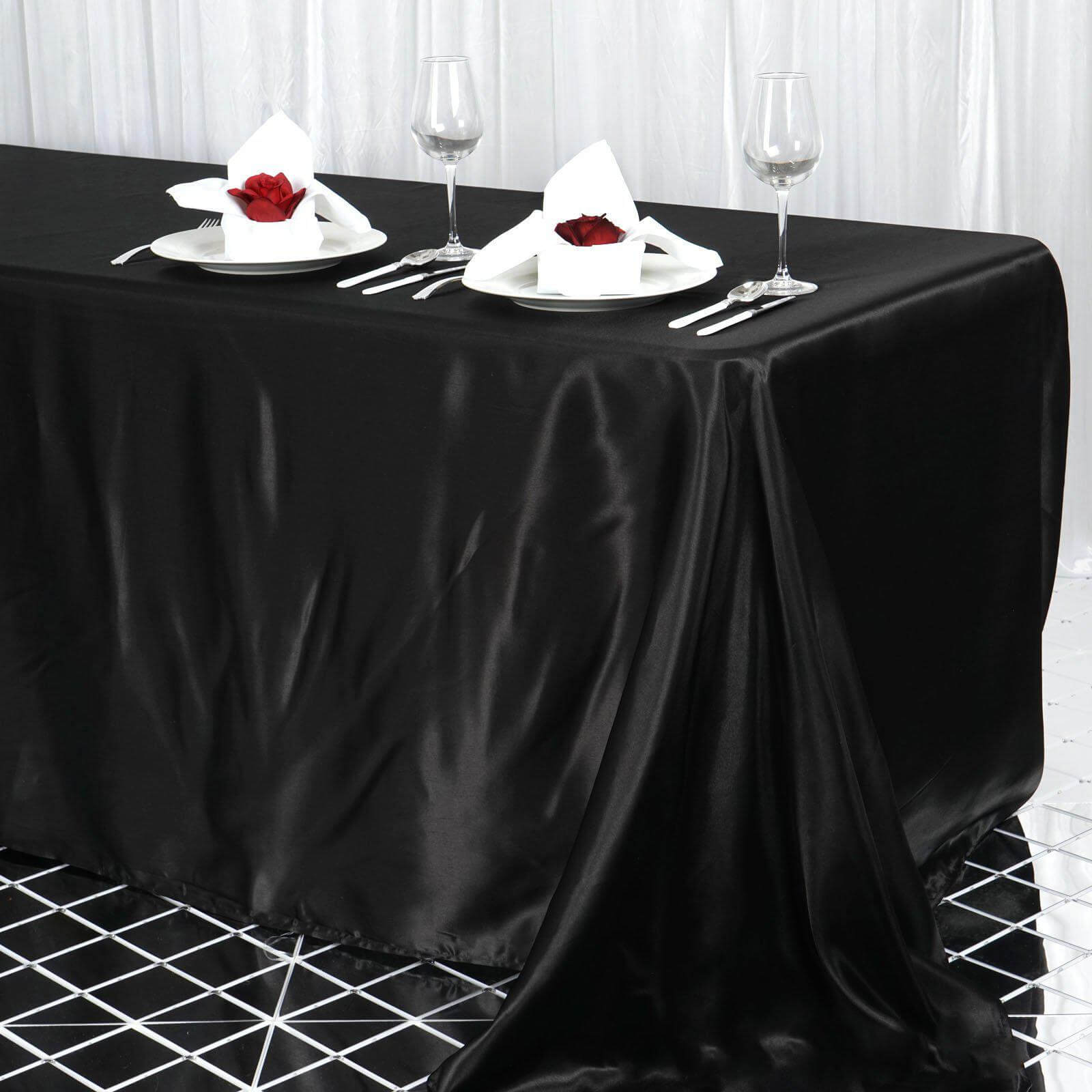 Satin Rectangular 90"x156" Tablecloth Black - Seamless Stylish Table Cover for Wedding & Event Decoration