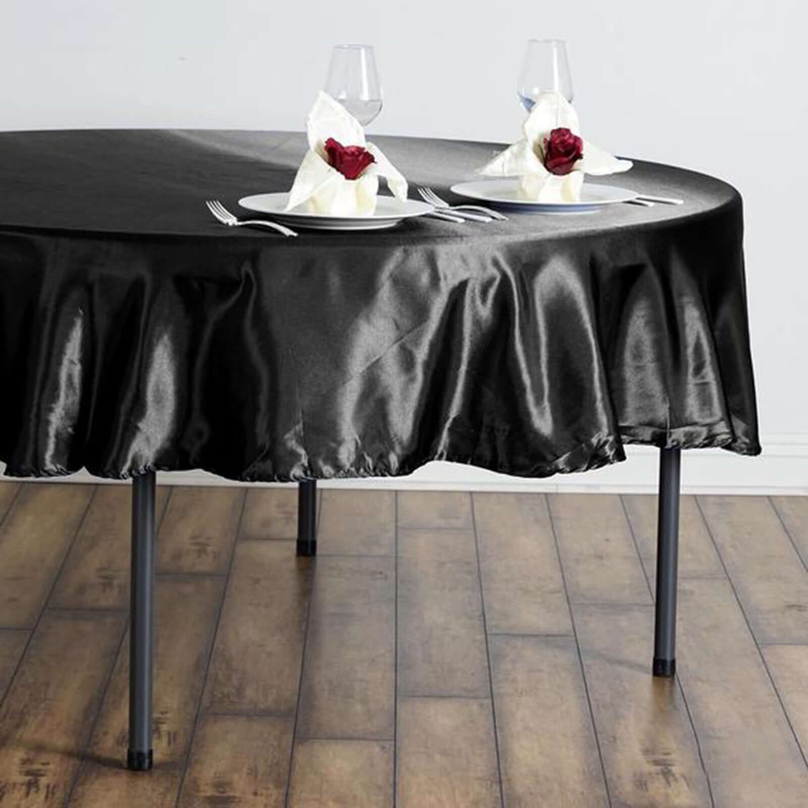 Satin 90" Round Tablecloth Black - Smooth and Lustrous Table Cover