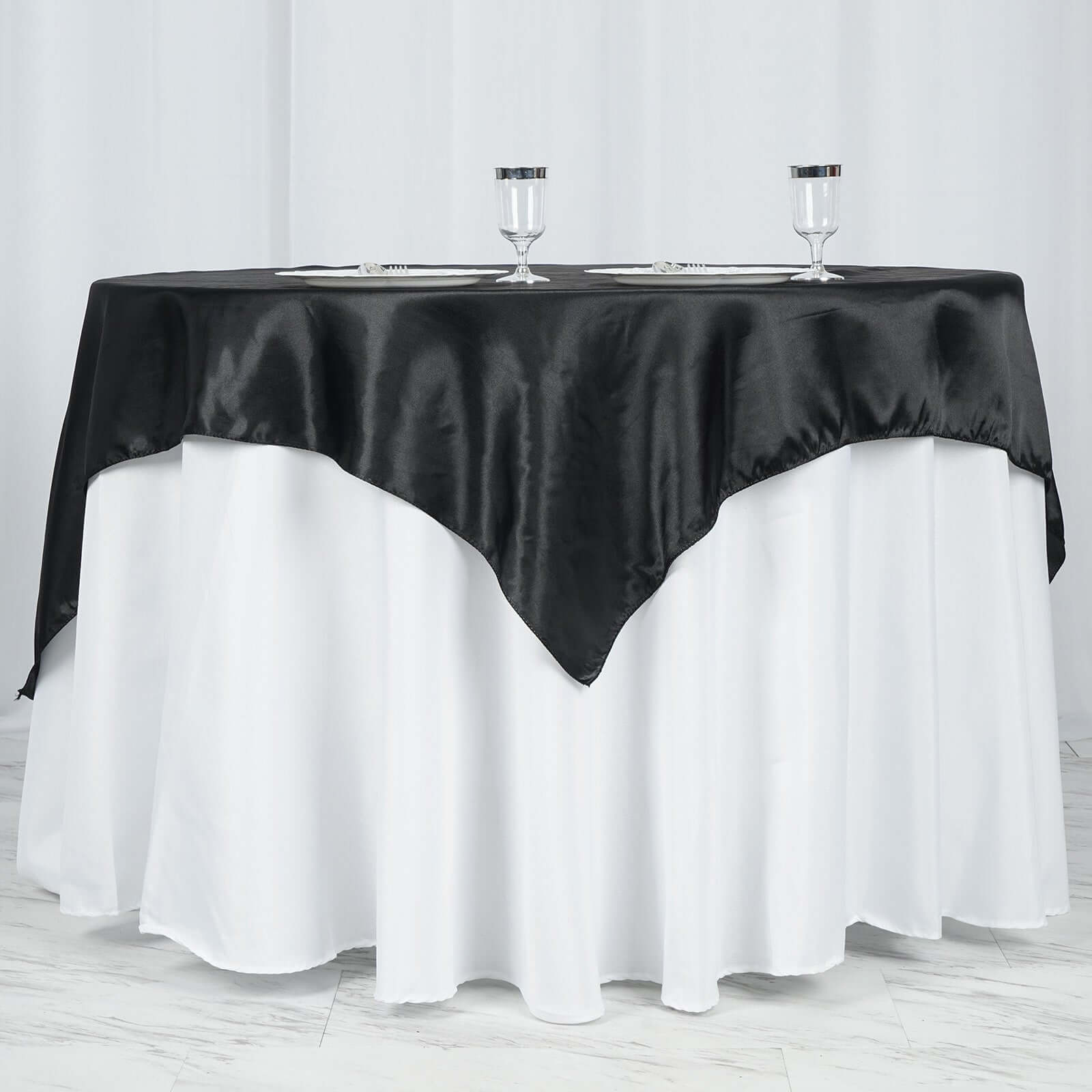 Satin 60"x60" Table Overlay Square Tablecloth Black - Smooth Silky Touch Table Cover for Sophisticated Events