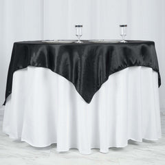 Satin 60"x60" Table Overlay Square Tablecloth Black - Smooth Silky Touch Table Cover for Sophisticated Events