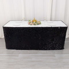 Payette Sequin 21ft Table Skirt Black - Dual Layered Satin Table Cover