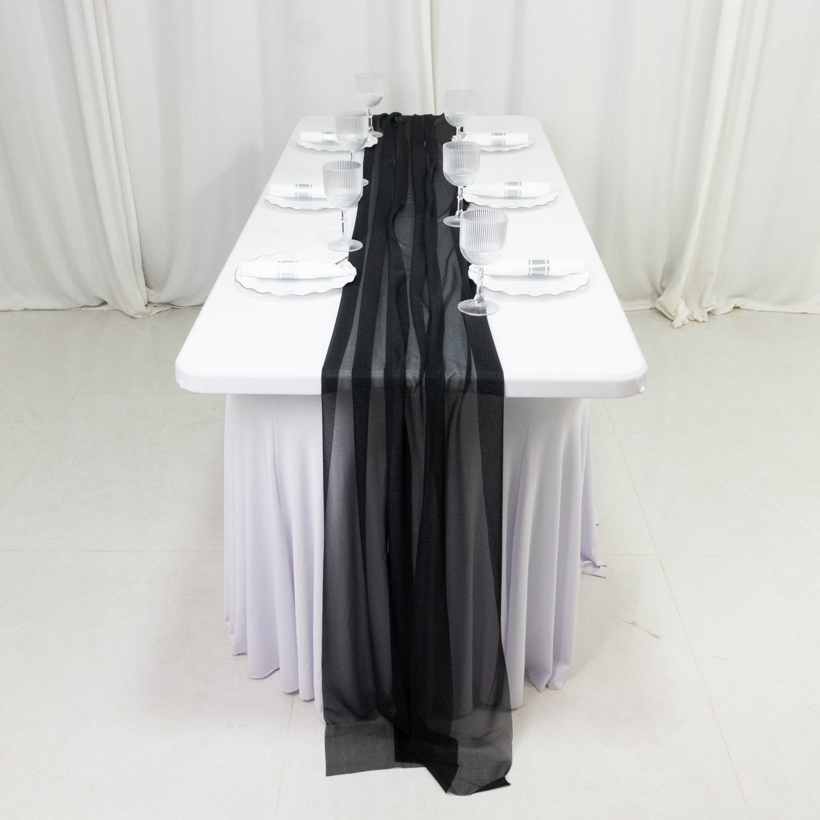 20-Pack 9ft Sheer Table Runners – Black Shimmer Sheer Drapes, Wrinkle-Free