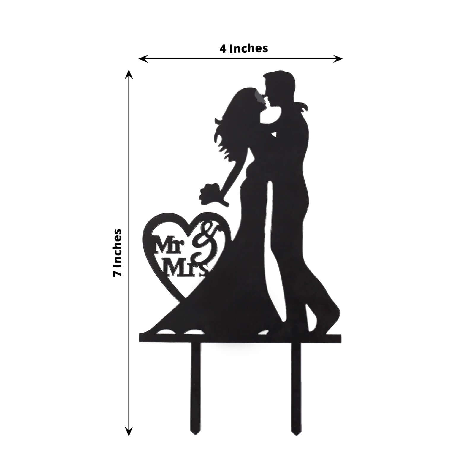 Acrylic Cake Toppers Black Silhouette Design Mr and Mrs - Wedding Cake Decoration Set 7"