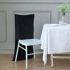 Velvet Chair Back Slipcover for Chiavari Chairs Black - Soft and Smooth Solid Chair Back Cover Cap for Weddings