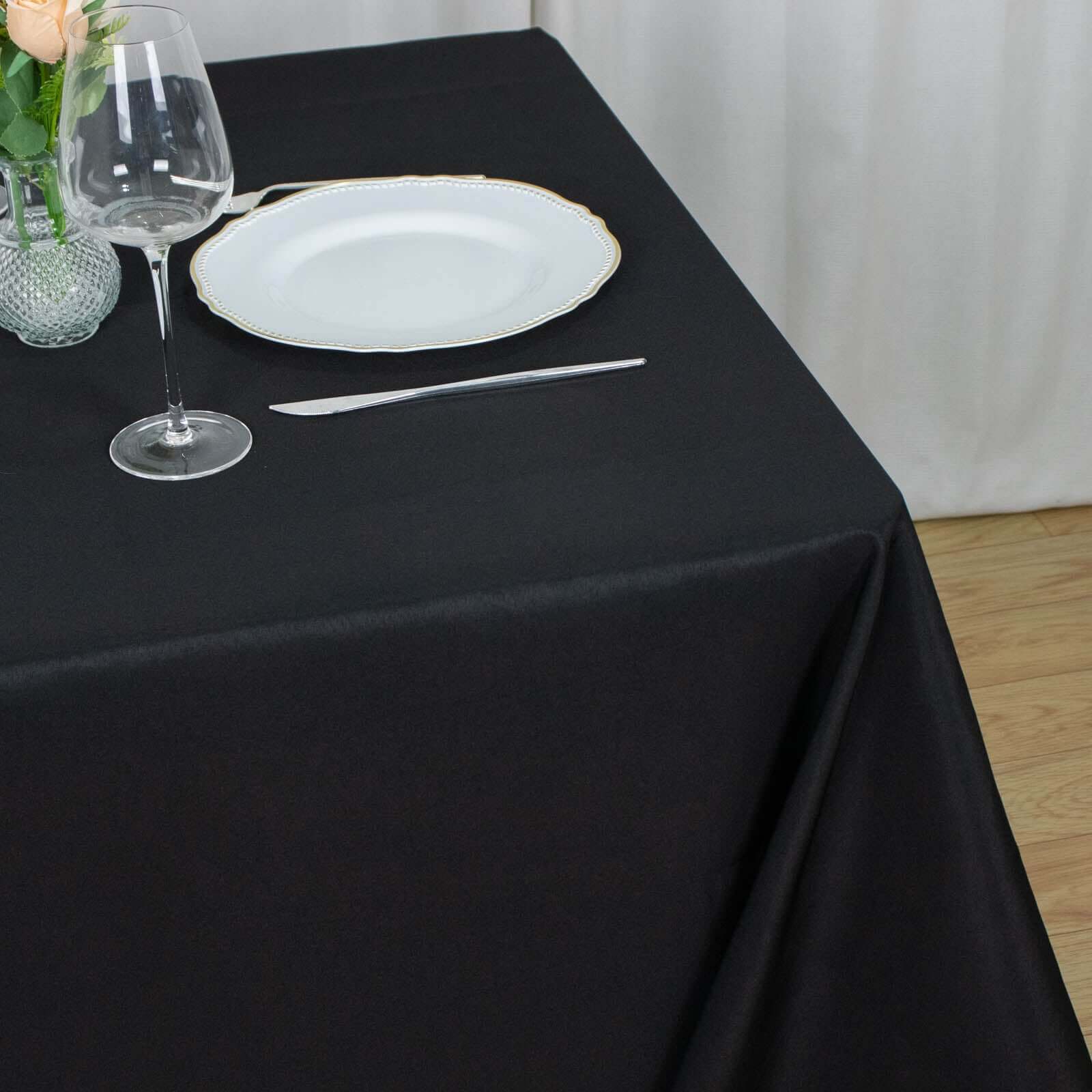 Premium Polyester Square Tablecloth 90"x90" Black 220GSM Wrinkle-Resistant Table Cover