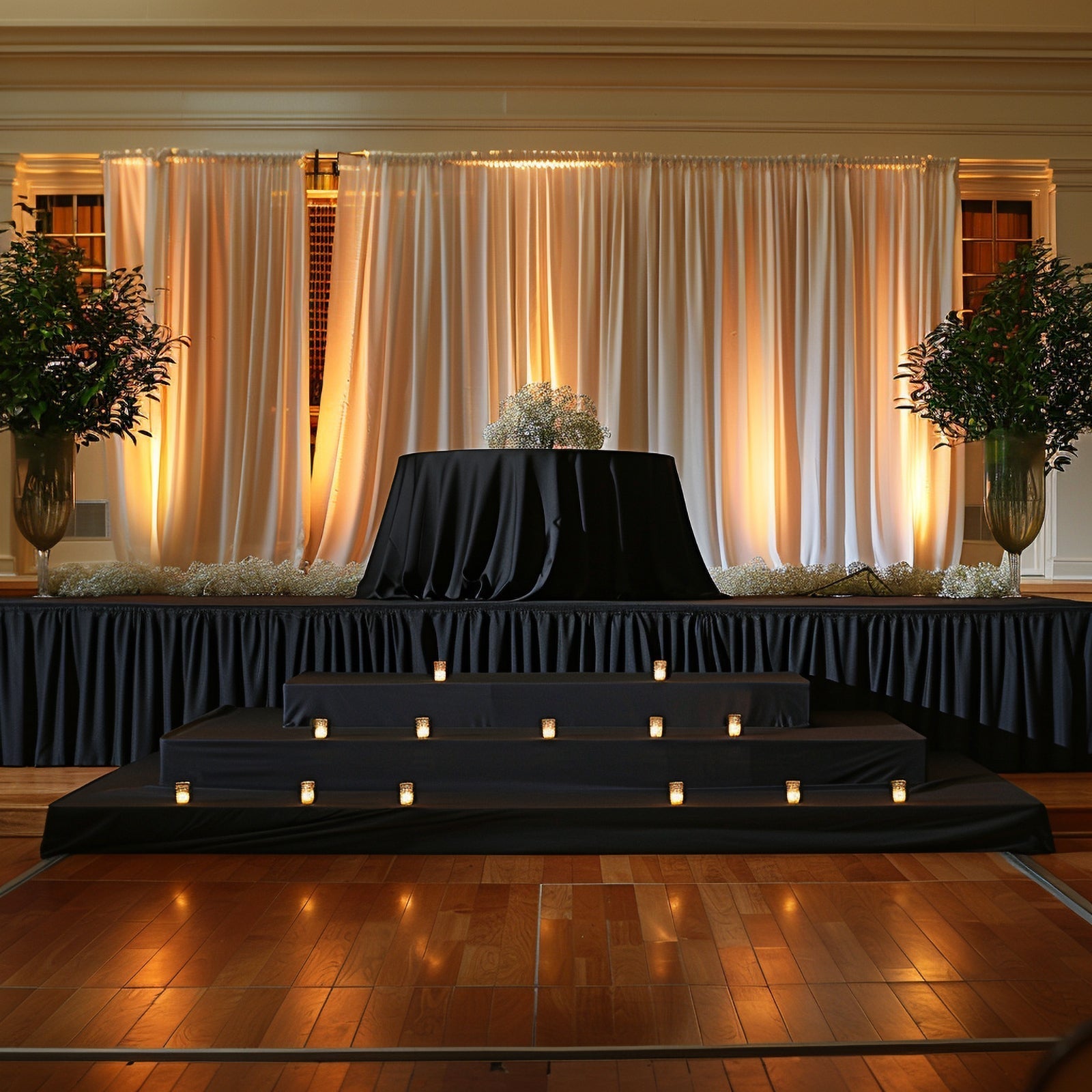 Portable Stage Skirt Black Polyester Platform Skirting Cloth for Events, Performances & Wedding Staging - 36"x20ft