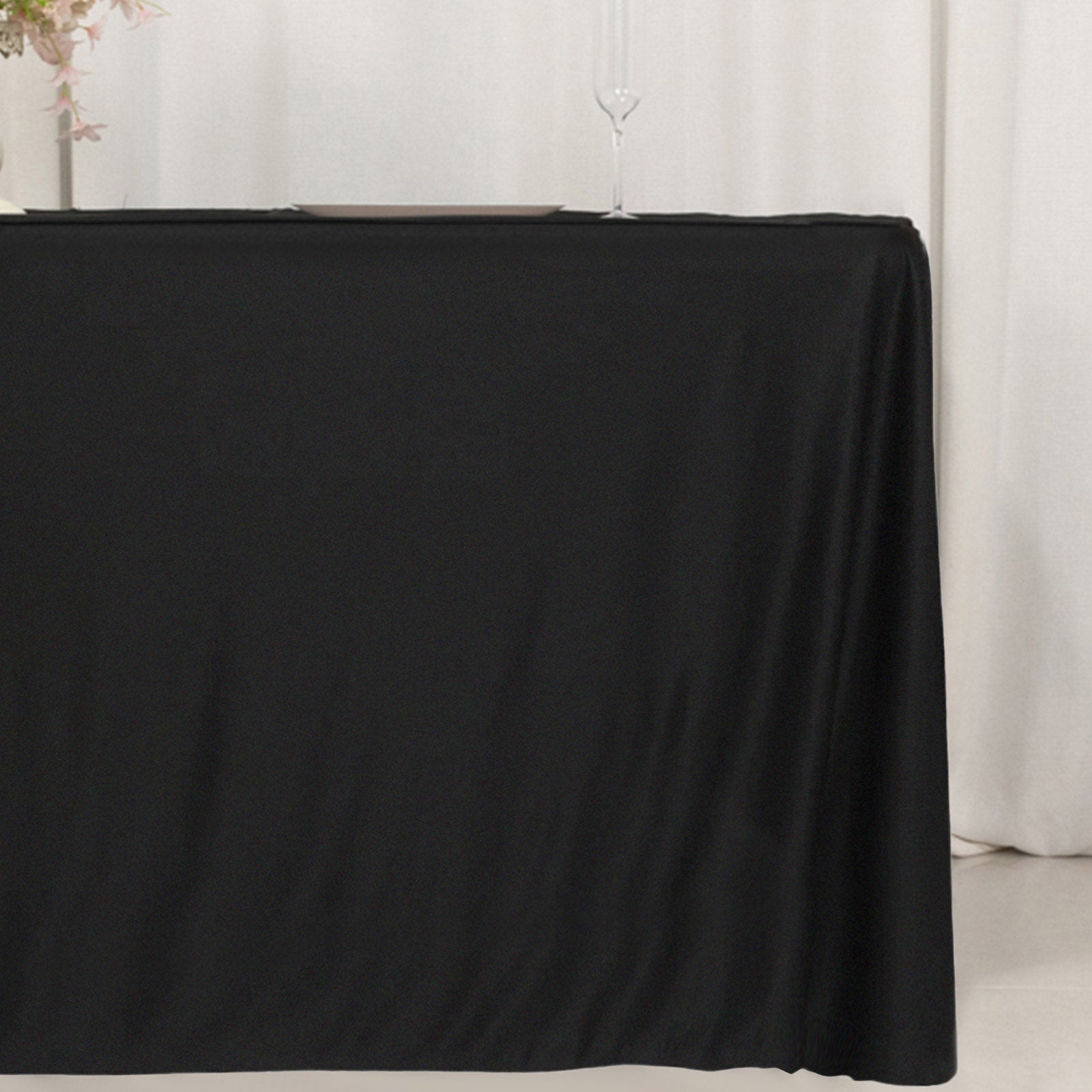 Fitted Polyester 72"x24"x42" Rectangle Tablecloth Black - Secure Fit for Elevated Tables
