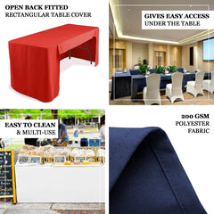 Fitted Polyester 72"x30" Rectangle Tablecloth Black with Open Back Design - Easy to Maintain and Wrinkle-Resistant Table Cover