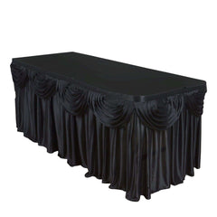 Satin 21ft Table Skirt Black - Pleated Double Drape Table Cover