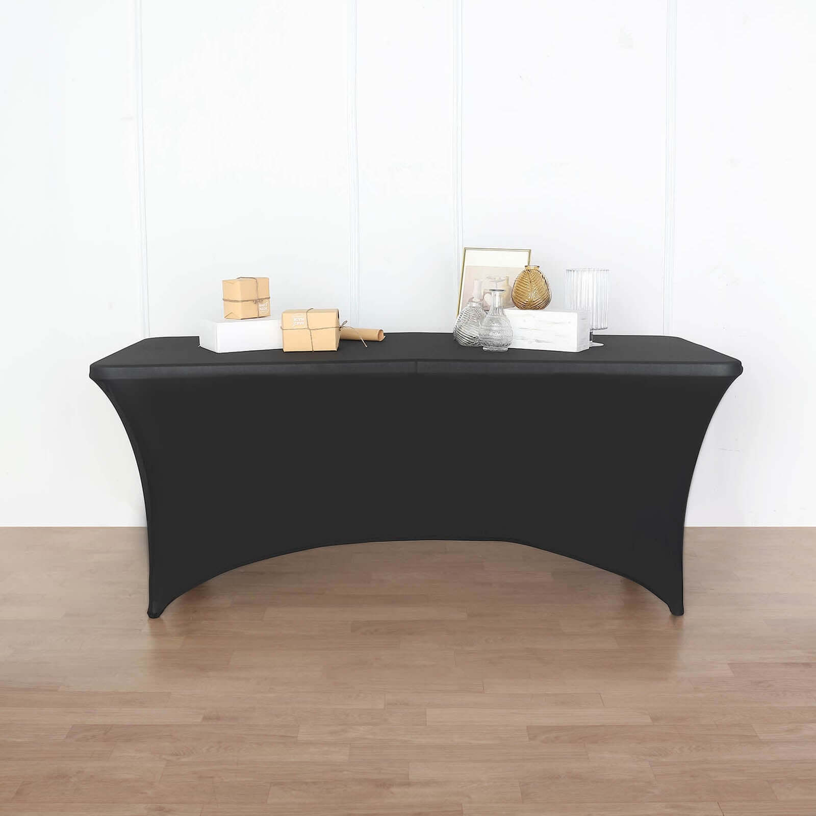 Stretch Spandex 72"x30" Rectangular Table Cover Black with Curved Open Back Design Tailored Professional Look