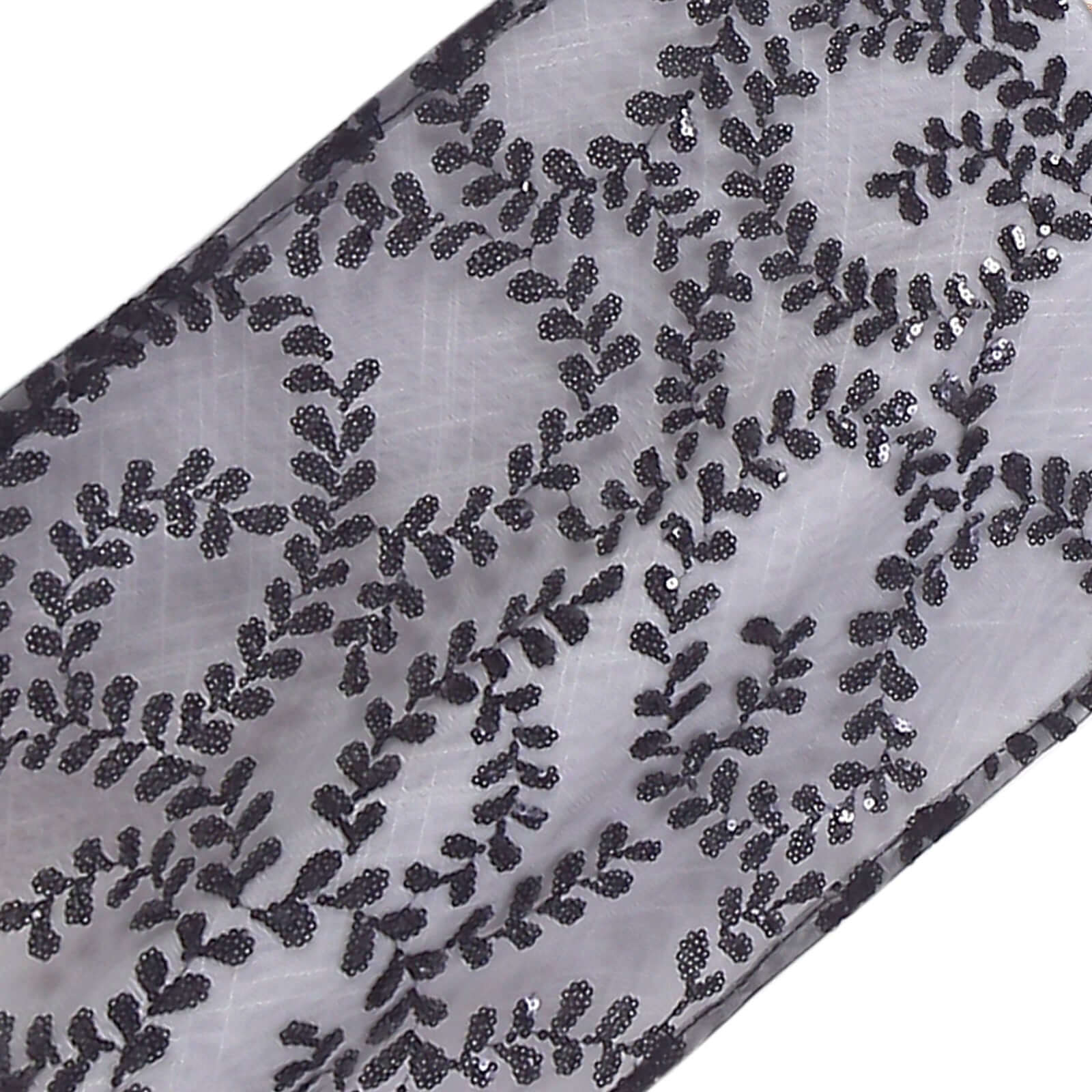 Mesh 12"x108" Table Runner Black - Leaf Vine Embroidery