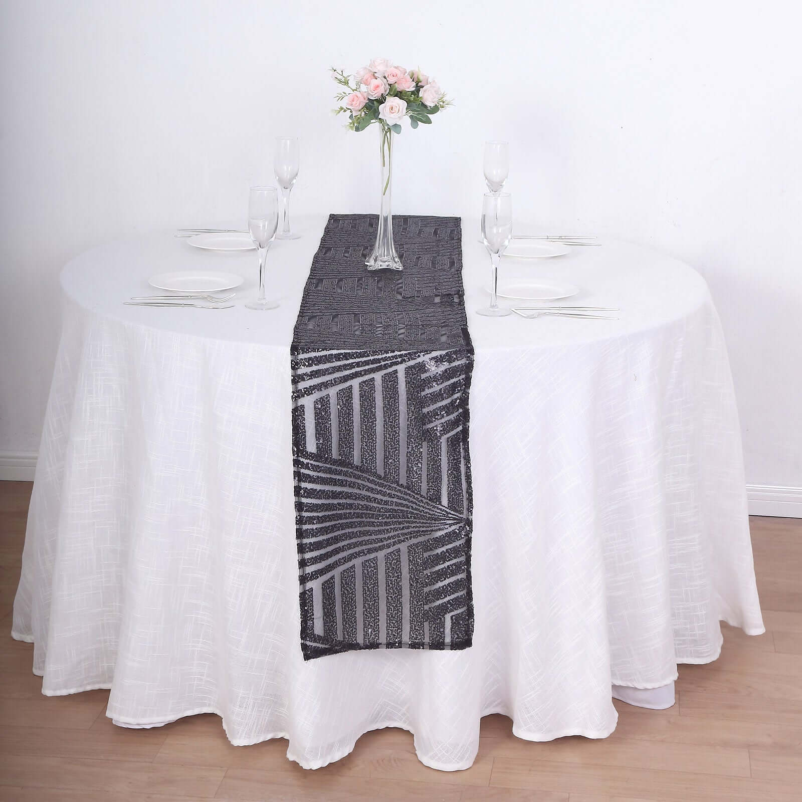Sequin 12"x108" Table Runner Black - Diamond Glitz Design