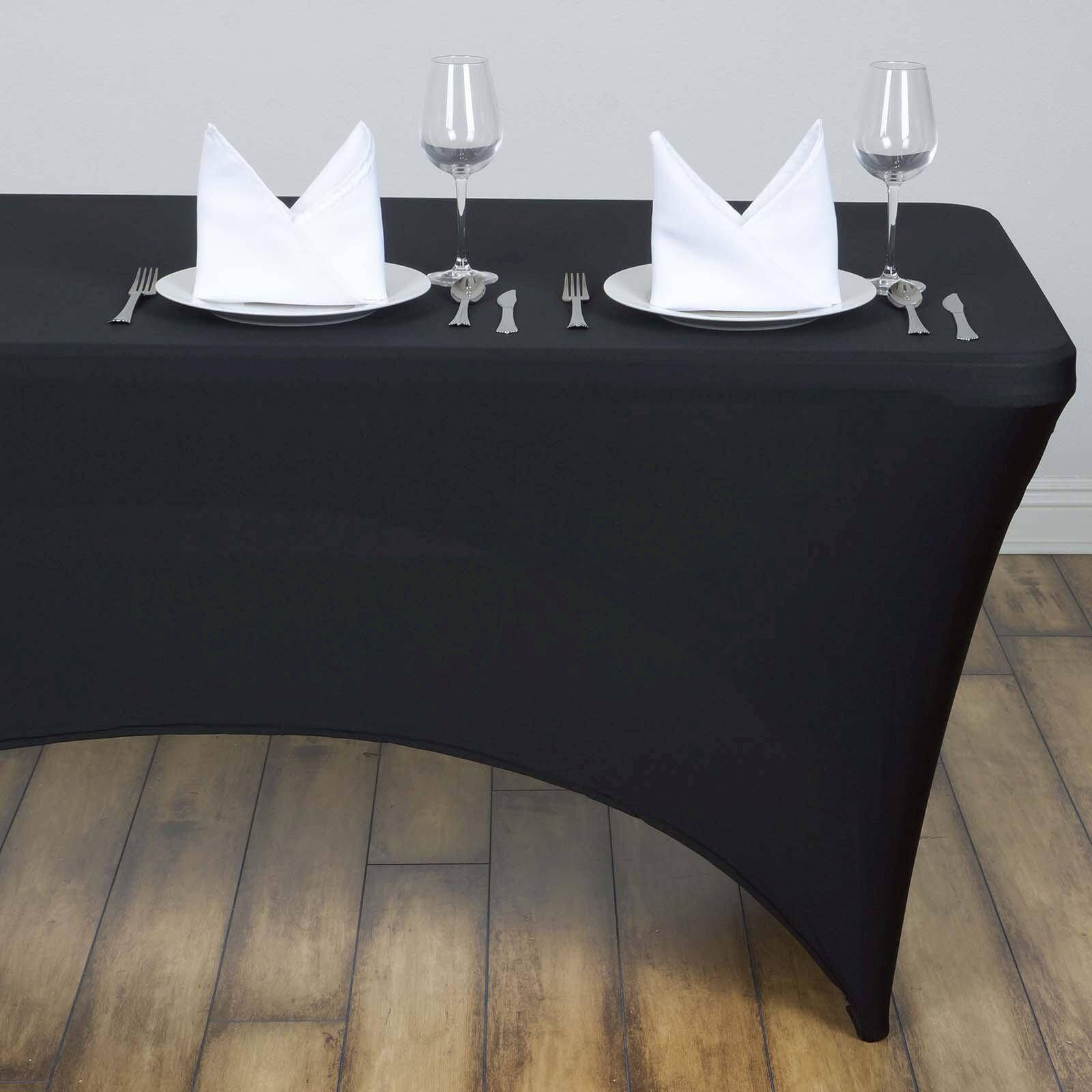 Stretch Spandex 48"x30" Rectangle Tablecloth Black - Durable Form-Fitting Table Cover
