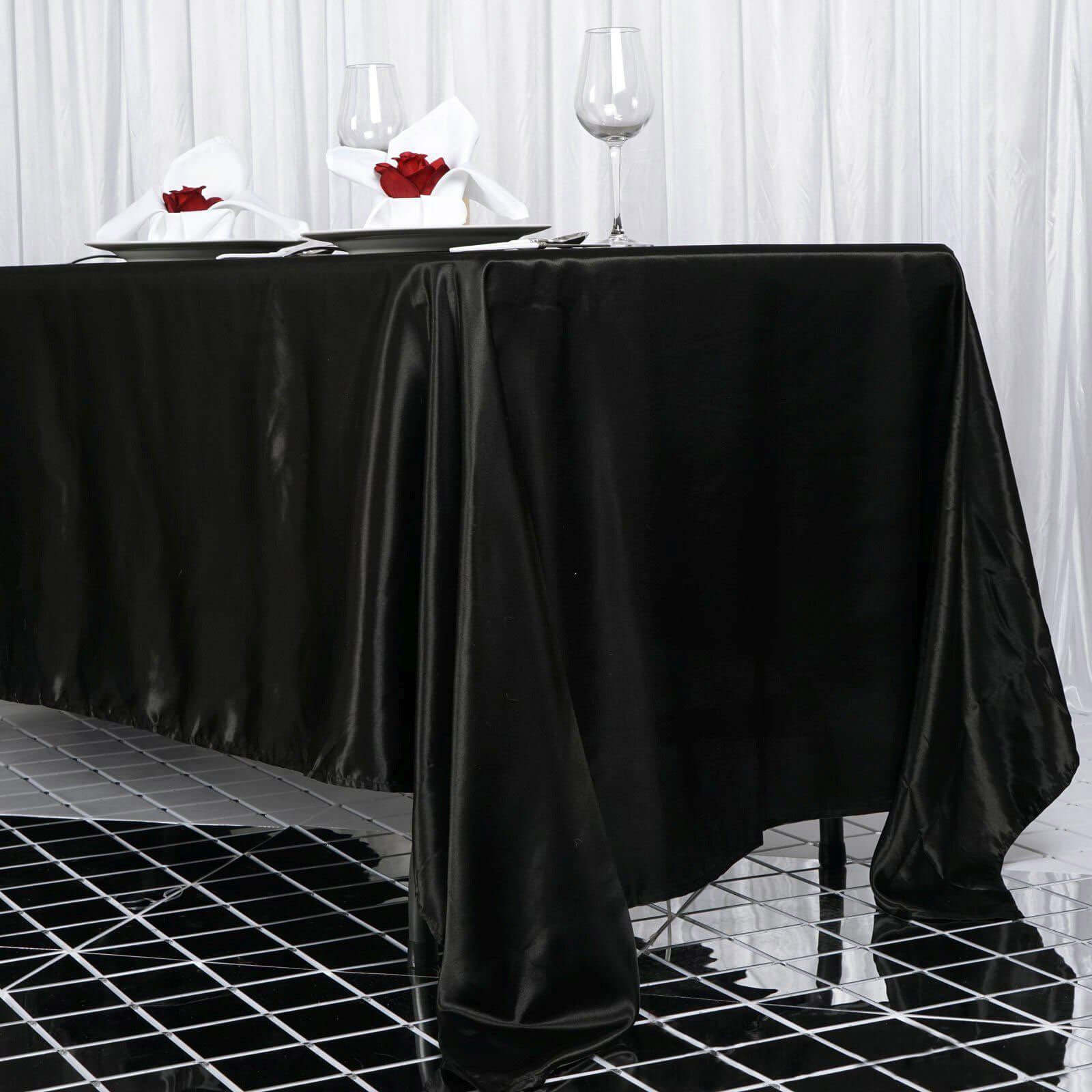 Satin Rectangular 72"x120" Tablecloth Black - Smooth & Easy to Maintain Table Cover