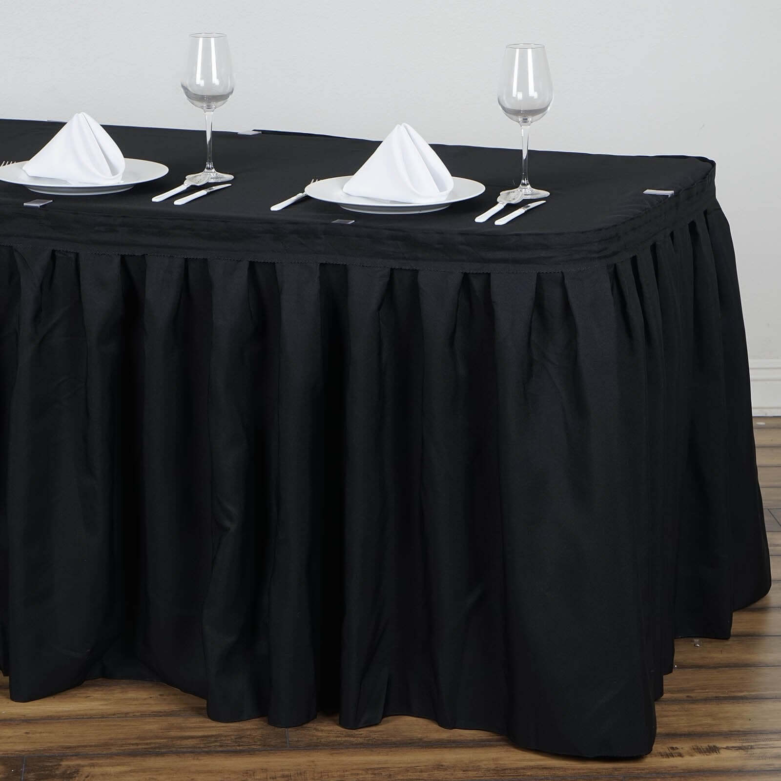 Polyester 14ft Table Skirt Black - Classic Pleated Design