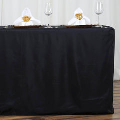 Fitted Polyester 72"x30" Rectangle Tablecloth Black - Sleek and Durable for Events
