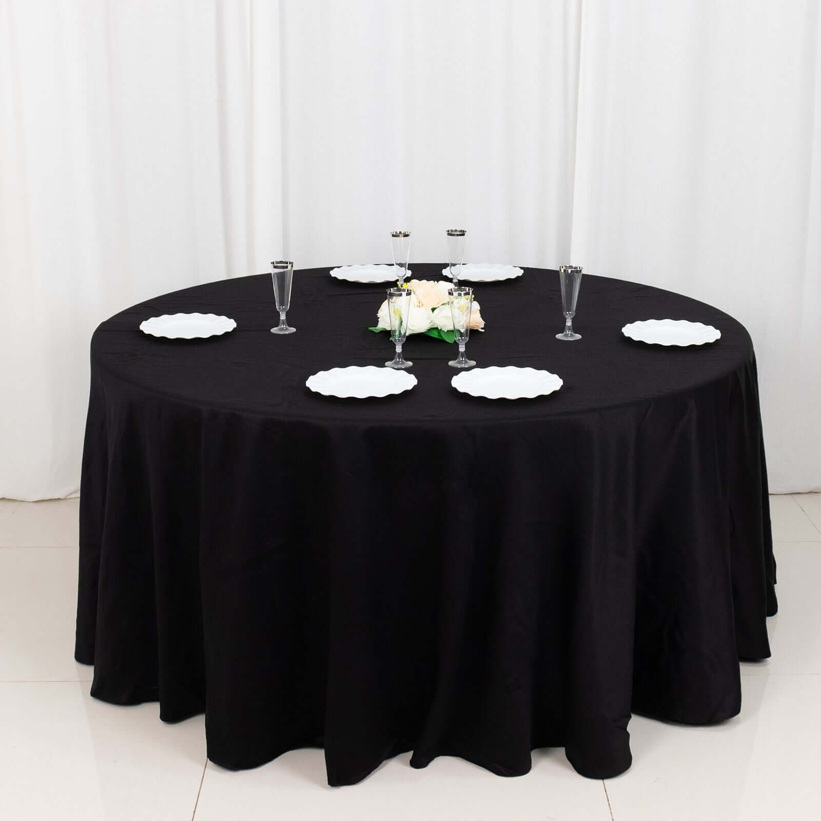 100% Cotton 120" Round Tablecloth Black Linen - Seamless, Soft & Breathable Table Cover
