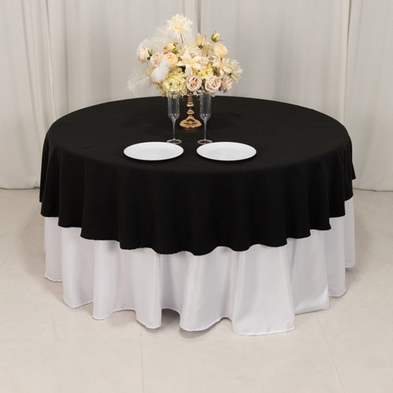 Cotton Blend 90" Round Tablecloth Black - Wrinkle-Resistant Table Cover