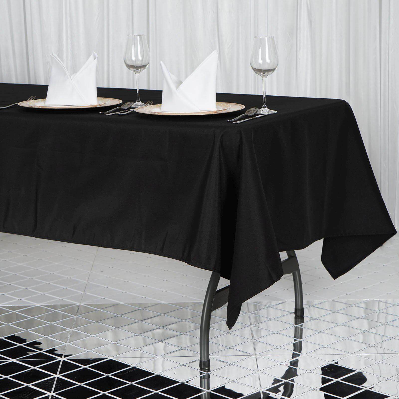 Premium Polyester 60"x102" Rectangle Tablecloth Black - Durable 220GSM Wrinkle-Resistant Table Cover for Weddings & Events