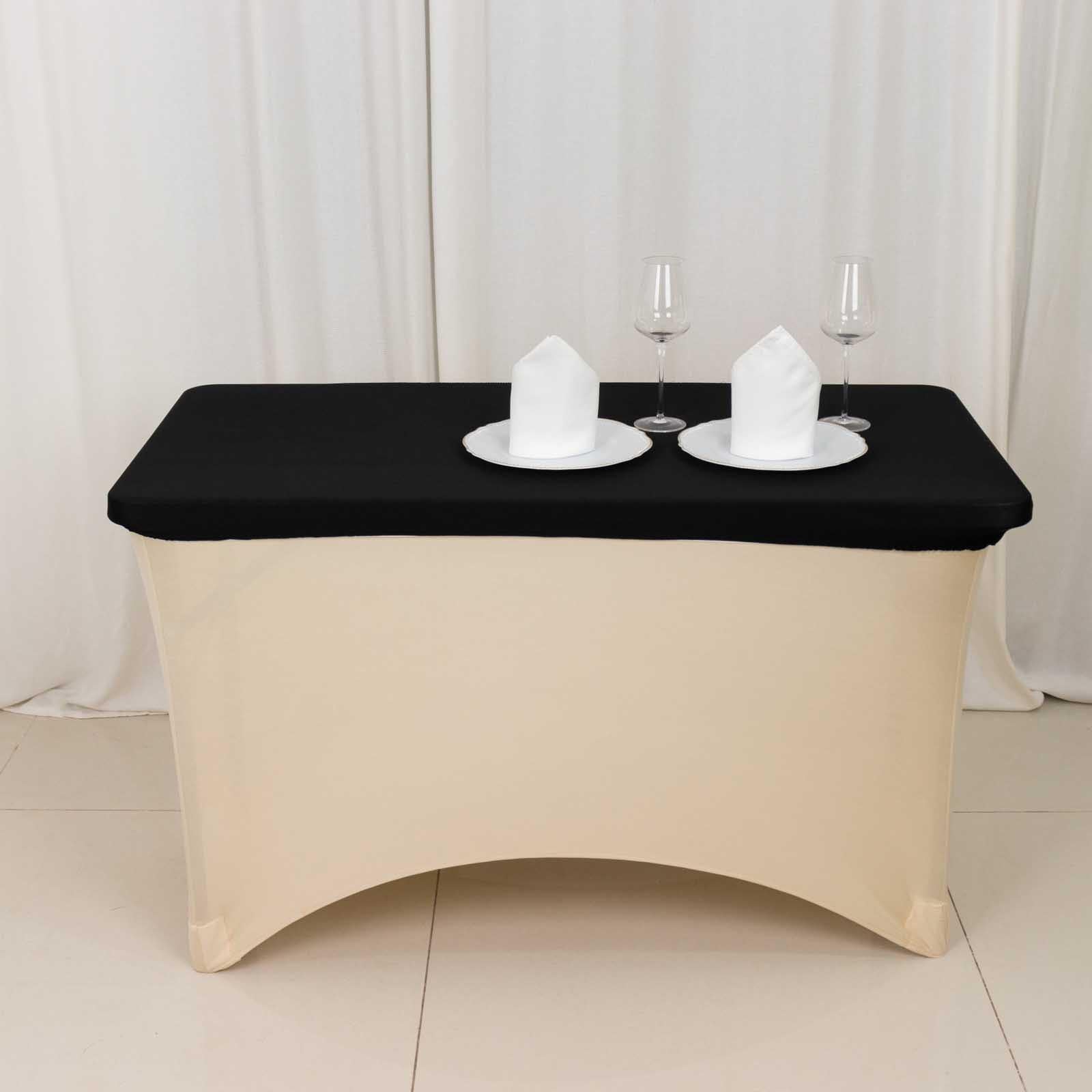 Stretch Spandex 48"x30" Rectangle Tablecloth Top Cover Black - Durable Form-Fitting Table Cover