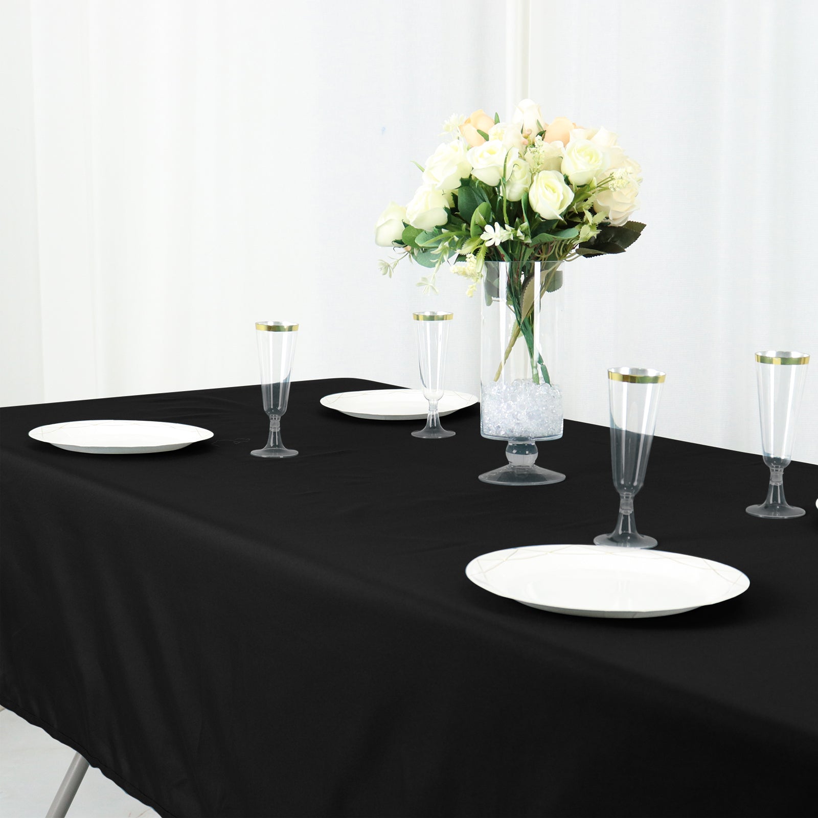 Cotton Blend 60"x102" Rectangle Tablecloth Black - Wrinkle-Resistant Finish for Gatherings