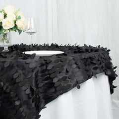 Taffeta 72"x72" Table Overlay Square Tablecloth Black - 3D Leaf Petal Table Cover