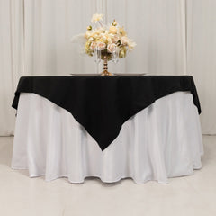 Cotton Blend 70"x70" Table Overlay Square Tablecloth Black - Wrinkle-Resistant Fabric Table Topper