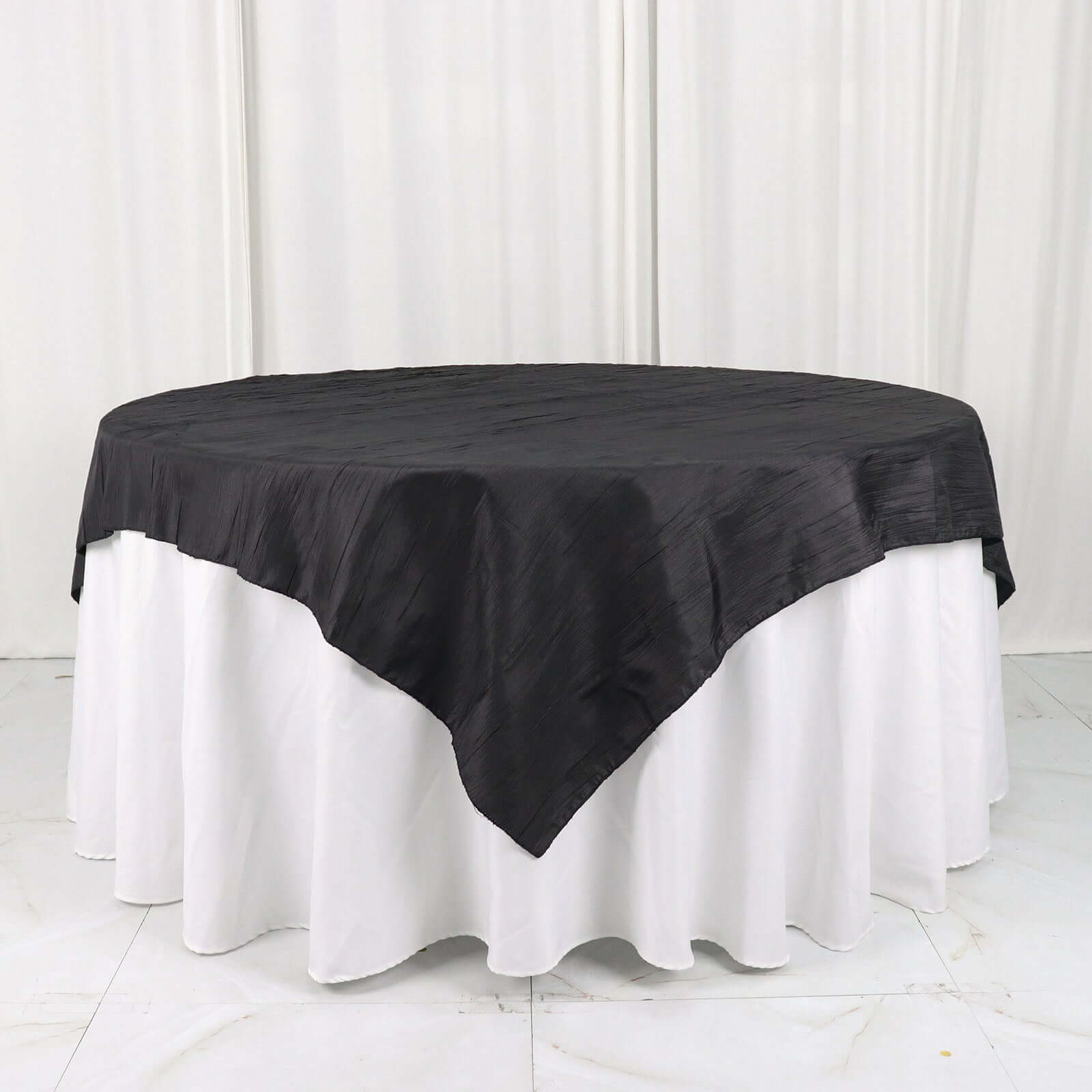 Taffeta 72"x72" Table Overlay Square Tablecloth Black - Accordion Crinkle Table Cover