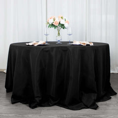 Premium Polyester 132" Round Tablecloth Black - Seamless 220GSM Wrinkle-Resistant Design for Upscale Occasions