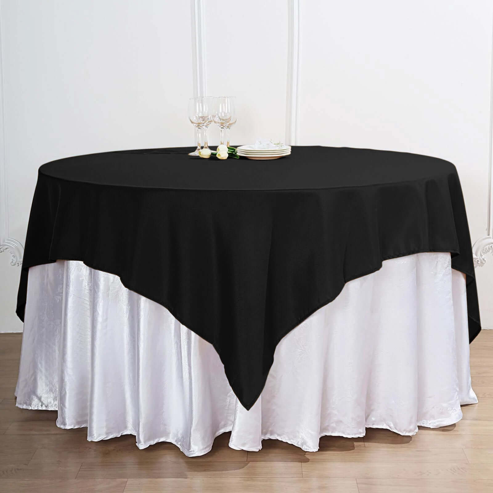 Premium Polyester 70"x70" Table Overlay Square Tablecloth Black 220GSM Wrinkle-Resistant Table Cover