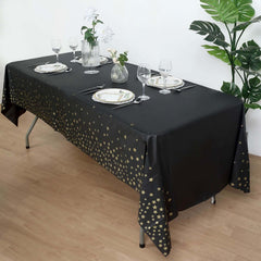 5-Pack Plastic Table Covers Black Rectangle with Gold Stars - Decorative PVC Disposable Tablecloths 54"x108"