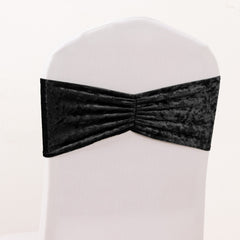 5 Pack Premium Crushed Velvet Chair Sashes Black Ruffle Style - Textured Chair Bands for Stunning Event Decor