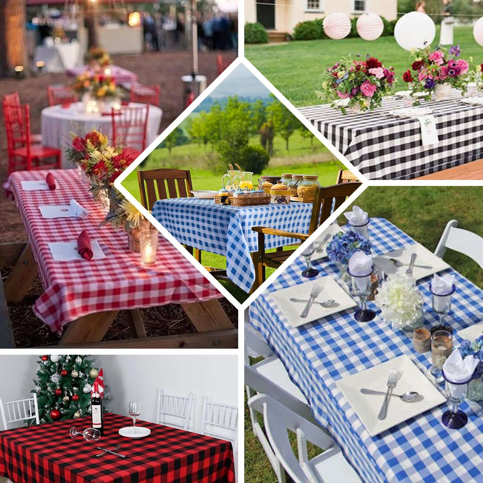 Polyester 90"x132" Rectangle Tablecloth White/Black - Seamless Checkered Buffalo Plaid Design for Farmhouse Celebrations
