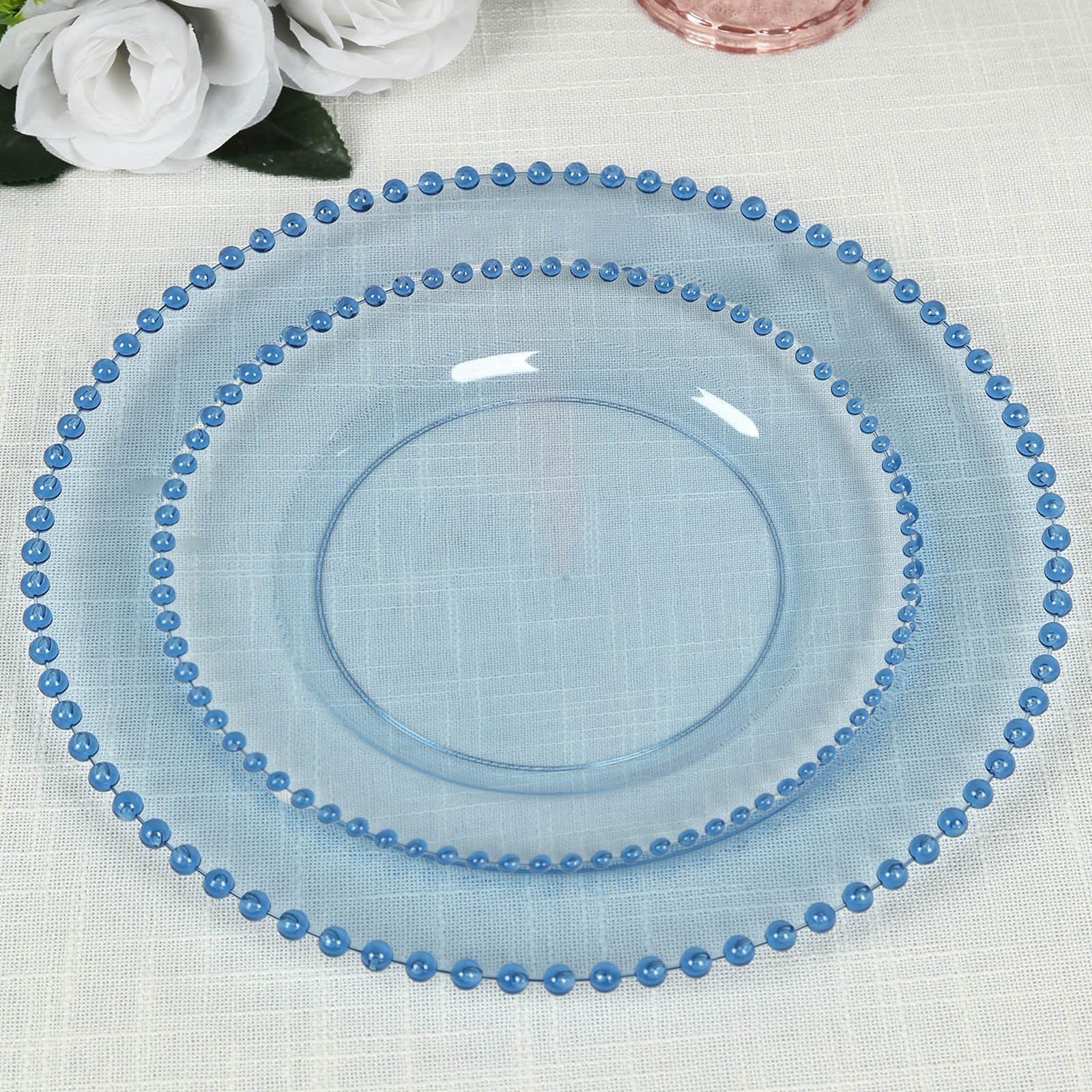 10-Pack Transparent Dusty Blue Plastic Dessert Plates – 8" Round with Beaded Rim, Disposable for Parties & Events