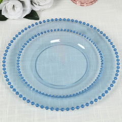 10-Pack Transparent Dusty Blue Plastic Dessert Plates – 8" Round with Beaded Rim, Disposable for Parties & Events