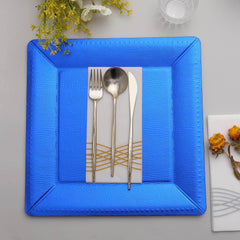 10-Pack Disposable Square Charger Plates in Royal Blue with Leather Like Texture - 1100GSM Durable Paper Chargers 13"
