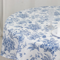 Polyester 90" Round Tablecloth White - Blue French Toile Pattern for Chic Weddings