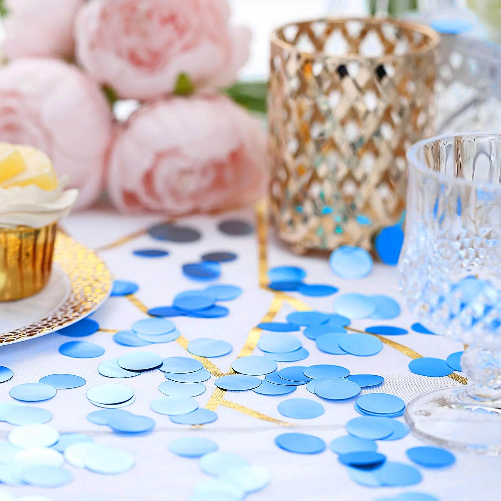 Metallic Round Party Confetti 18G Bag Dusty Blue Foil, Balloon Table Confetti Glitter Dots for Festive Weddings Baby Bridal Showers & Events