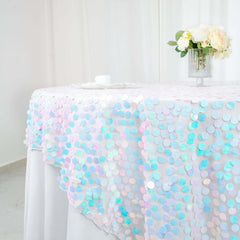 Sequin 72"x72" Table Overlay Square Tablecloth Iridescent Blue - Big Payette Table Cover